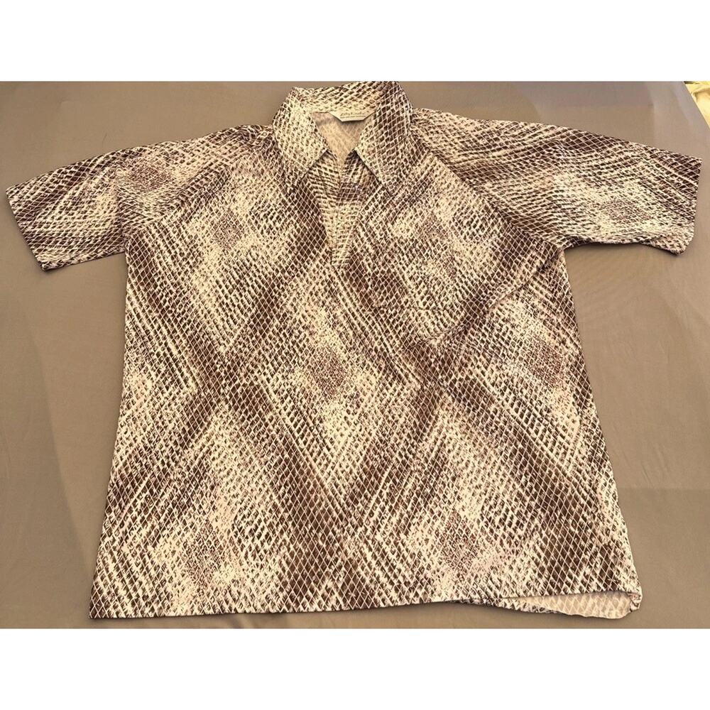 Vintage Lilly Dache Polo Shirt Men's XL Brown Red Scale Geometric 80s 90s